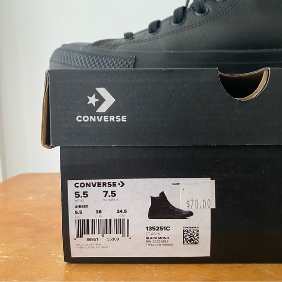 SOLD Converse Chuck Taylor All Star leather black mono high tops - Picture 6 of 6